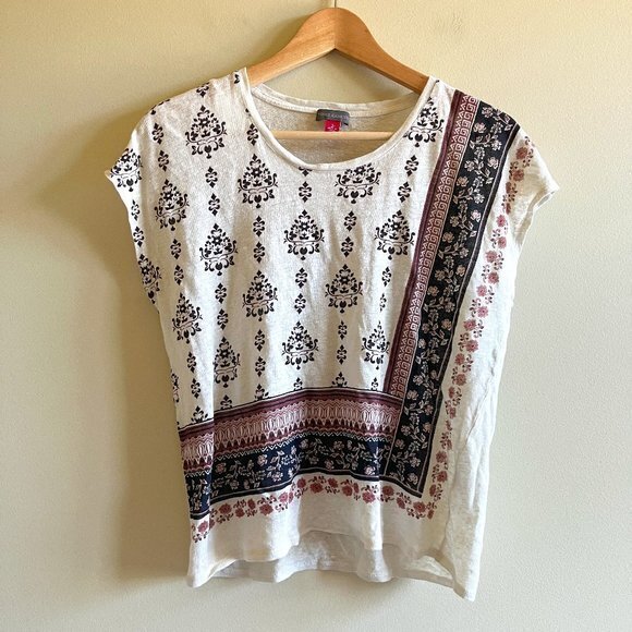 Vince Camuto 100% Linen Top Y2K Retro Bandana Scarf Boho Lagenlook Women's‎ Sz S - Picture 3 of 7